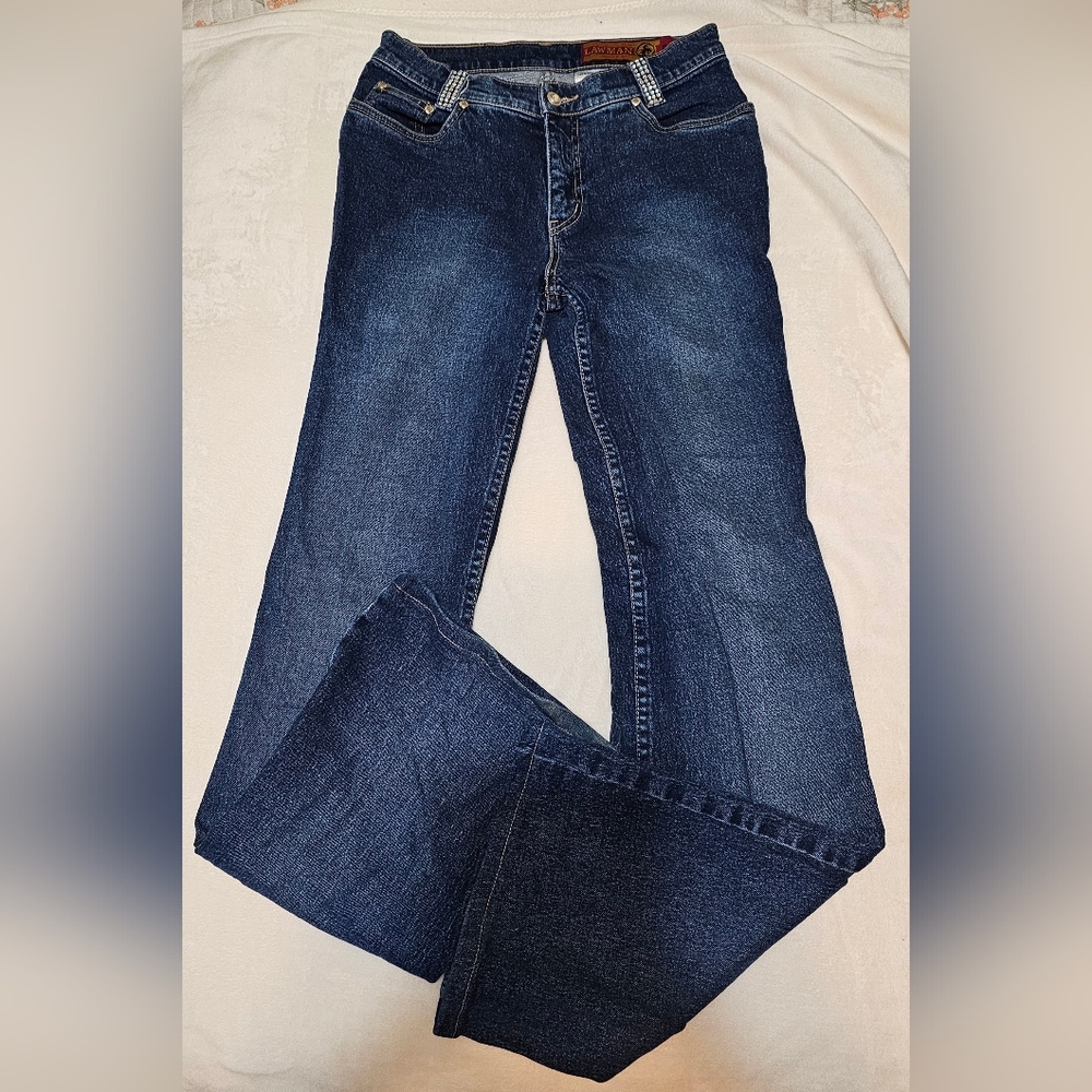 Vintage Women's Size 7 Slim Lawman Western Boot Cut Jeans Rhinestone Detail
